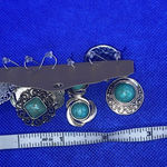 New bohemian geometric pattern faux turquoise earrings antique finish 3 pair Blue Photo 3