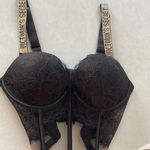Victoria's Secret Women's  Black Lace Corset Bra 32C Gold Straps Photo 0