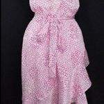 EXPRESS  Pink Dot High Neck Halter Ruffle Asymmetrical Dress Waist Tie Size Small Photo 1