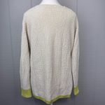 Madewell Cream Cable Knit V-neck Pullover Sweater Lime Green Trim Cuffs Hem S Photo 2
