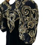 Jessica McClintock Vintage Black Velvet Gold Sequin Puffy Half Sleeves Dress Photo 4