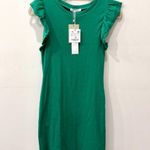 ZARA NWT Ribbed Crewneck Ruffle Sleeve Mini Bodycon Dress Green Women's Sz Large Photo 2