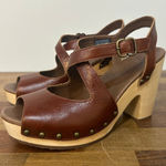 UGG  Womens Sandals 8 Leather Strappy Wood Block Heel Peep Toe Stud Boho Nadia Photo 0