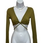 Princess Polly  Mazie Long Sleeve Tie Back Knit Green Cropped Top Size 4 Photo 2