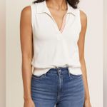 Evereve  White Sleeveless Polo with Beige Striped Details Photo 0