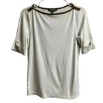 Ralph Lauren Lauren Faux Suede Trim Short Sleeve Boat Neck Women's Blouse Small Photo 0