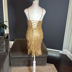 Women’s Gold Sequined Short Homecoming Dress Ruffle Hem Corset Back Size 2 NEW Photo 3