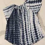 Angashion Tie Front V Neck Blue Tie Dye Short Sleeve Top Women’s Large Summer Photo 1