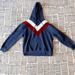 Sandro  Paris Hooded Sweatshirt With Velvet Insert In Blue Size Small Photo 1