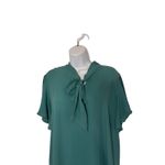Loft  Size Large Green Tie Neck Blouse Flutter Sleeves Flowy Lightweight Preppy Photo 2