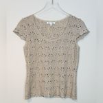St. John  Beige Tan White Black Melange Lace Knit Top Shirt Blouse Size S Photo 9