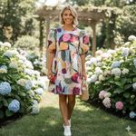 En Saison Floral Quilted Puff Sleeve Baby Doll Mini Dress Size Small NWT Blue Photo 1