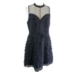 Free People  Black Mesh Pleated Ruffle Tiered Mini Cocktail Party Dress Size 0 Photo 4