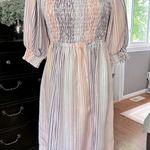 Ophelia Roe Smocked Puff Sleeve Pink & Purple Striped Mini Dress – Size Small Photo 2