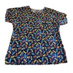 Women’s Uniform Scrub Med Round Neck Blue Dragonflies Top Size 6 Photo 0