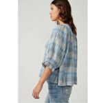 Free People  Oversized Bohemian Gauze Lucy Swing Top in Blue Plaid Size Large Photo 2