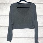Lulus Lulu’s Dark Gray Ribbed Long Sleeve V-Neck Crop Top Size Medium Photo 6