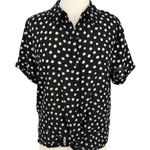 W5 Polka Dot Button-Up Twist Hem Blouse Short Sleeve Black White Size Medium NWT Photo 0