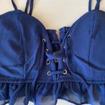 Papaya Padded lace up frill hem cropped peplum spaghetti strap going out top Photo 5