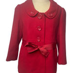 Forever 21  Size Large Short Peacoat Cherry Red Belted Chunky Button Floral Liner Photo 0