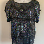 Vintage Silk SequinTop Black Iridescent Short Sleeve Blouse Party Art Deco NYE Photo 0