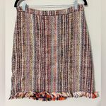 Maeve  by Anthropologie size 10 tweed pencil skirt lined fringed hem zips up back Photo 1