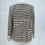 Sam Edelman Chunky Knit Striped Sweater Neutral Black Beige Textured Cozy Sz L Photo 4