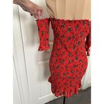 Etophe studios  Red Floral Print Smocked Ruffle Tube Style Mini Dress Size M Photo 3