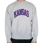 Vintage 90s KU Jayhawks Kansas Gray Pinstripe Sweatshirt Size M Photo 0