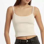 Black Halo H&M Crop Top Womens Size L Light Beige Basic Fitted Stretchy Minimalist Casual Photo 1