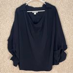 Coldwater Creek Imperfect black blouse large basic top roll tab sleeves minimal Photo 0