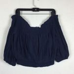 Free People  Dancing Navy Off Shoulder Top Small Till Dawn Smocked Button Photo 10