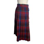 Buttons Vintage Pleated Wool Wrap Skirt S Red Plaid Mid Fringe Hem School Girl Photo 4