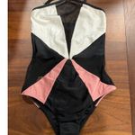PatBO Colorblock Halter One Piece in Black white Small New Womens Swimsuit Photo 3