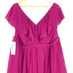 JJ's House Fuchsia Ruffle-Front Chiffon Bridesmaid Dress V-Neckline Waist Knee-Length New Photo 1
