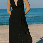 ZARA  Black Cutwork Embroidery Eyelet Maxi Dress Open Back Beach Vacation XS Photo 0