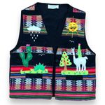 Vintage Peruvian Imports Llama Vest Folk Art Appliqué Striped Colorful Large Black Photo 11