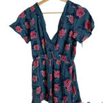 Xhilaration Dark Floral Blue Pink V Neck Lace Trim Romper Cover Up Dress Small Photo 0