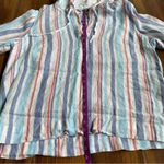 L.L. Bean 100% Linen Striped Hoodie Lightweight Top With Kangaroo Pocket Size XL Photo 5