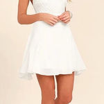 Lulus Dress Made in the Crocheted White Skater Halter Neck Mini Dress Sz XS NEW Photo 0