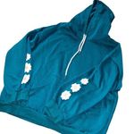 SheIn Aqua Teal Blue Hoodie White Floral Design Women’s Size Large Jacket Coat! Photo 0