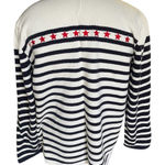 Denim &‎ Co. Striped Sweater with Red Star Accents 1X White Photo 0