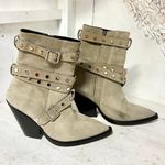 IRO Bonobal Buckled Suede Pointed Stacked Heel Ankle Boots Gray Women's 40 / 9.5 Photo 2