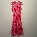 Vintage 90s Y2K Red Pink Floral Midi Dress Bodycon Ruffles S/M Photo 2