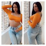 Princess Polly  Becca Long Sleeve Crop Top in Orange Curve Photo 1