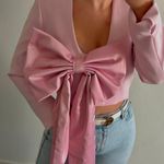 ZARA blazer cropped light pink satin bow top suit jacket Photo 5