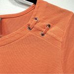 Chico's Chico’s Melon Orange Short Sleeve Tee with Laced Grommets on One Shoulder Sz 1/M Photo 3