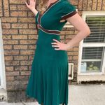 BCBG MaxAzria Teal Midi Dress Colorblock Classic Green Brown Cream Casual Y2K Photo 3