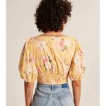 Abercrombie & Fitch Abercrombie Floral Front Tie Yellow Puff Sleeve Crop Top Size S Photo 1