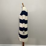Madewell Wallace Dress Sweater Striped Button Back Plunge V Neck Navy Blue Cream Photo 5